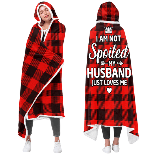 Oversized Wearable Hooded Blanket - "My Husband Just Loves Me" (Buffalo Plaid)