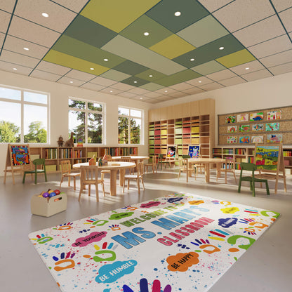 Personalized Welcome Classroom Rug - Handprint