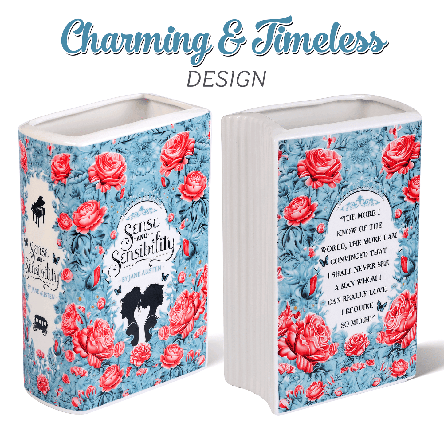 Premium Ceramic Book Vase - "Sense and Sensibility"