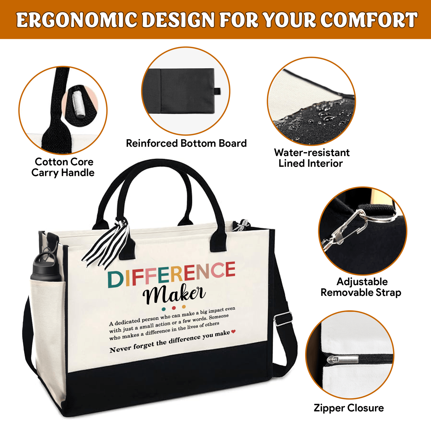 Canvas Tote Bag - "Never Forget The Difference You Make"