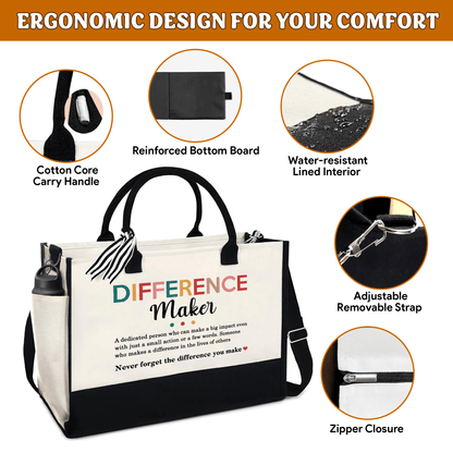 Canvas Tote Bag - "Never Forget The Difference You Make"