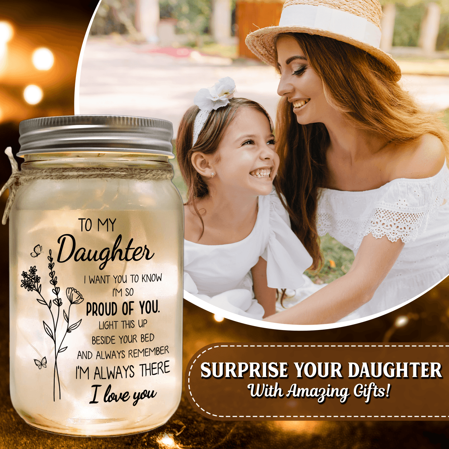 Mason Jar Night Light for Daughter - "I'm So Proud of You"