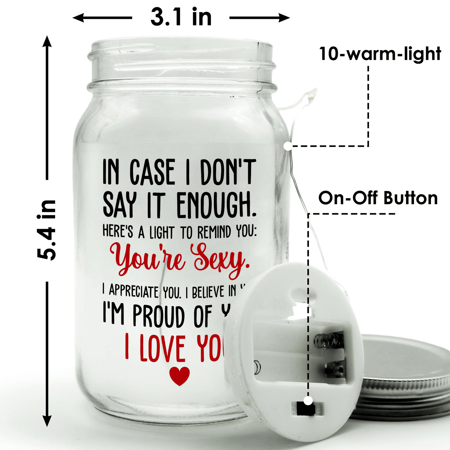 Mason Jar Night Light - "In Case I Don't Say It Enough"