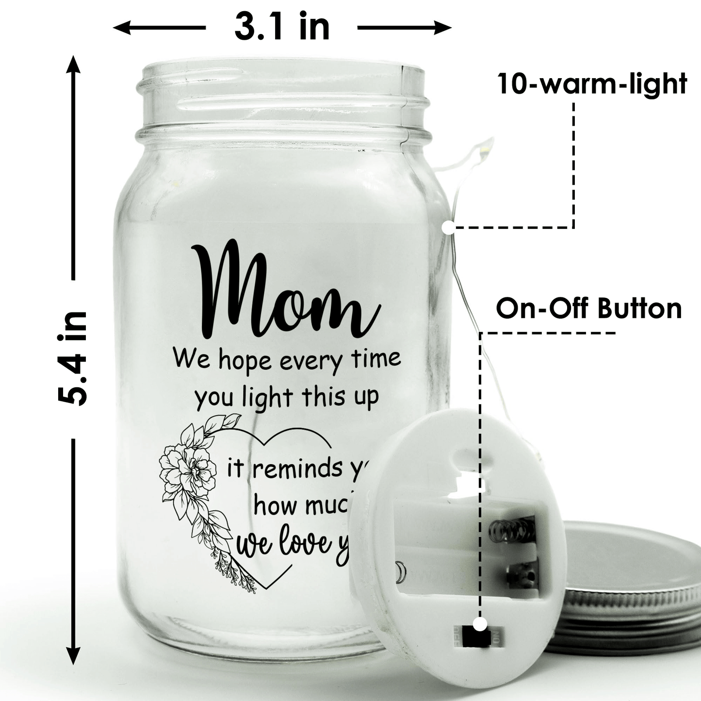 Mason Jar Night Light for Mom - "Reminds You How Much We Love You"
