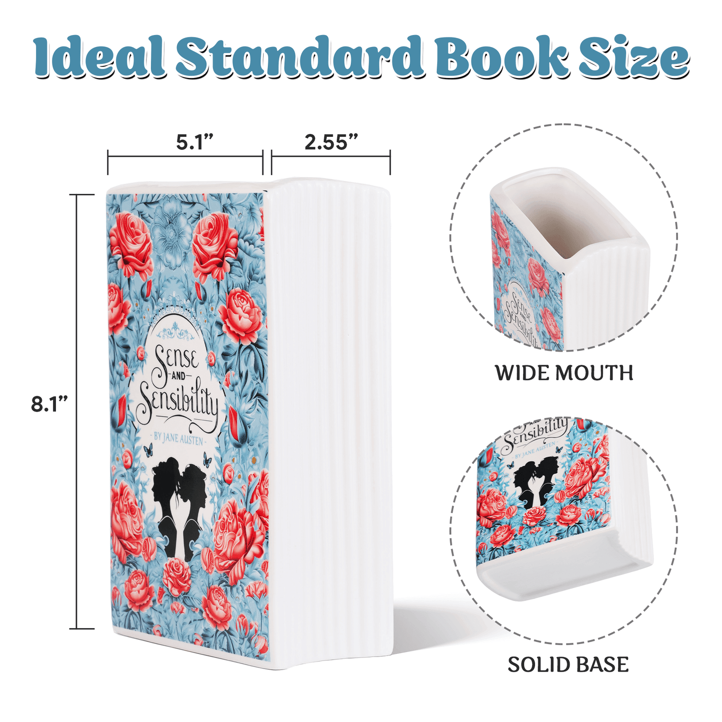 Premium Ceramic Book Vase - "Sense and Sensibility"
