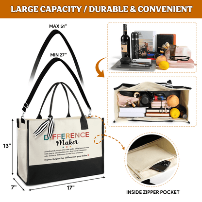 Canvas Tote Bag - "Never Forget The Difference You Make"