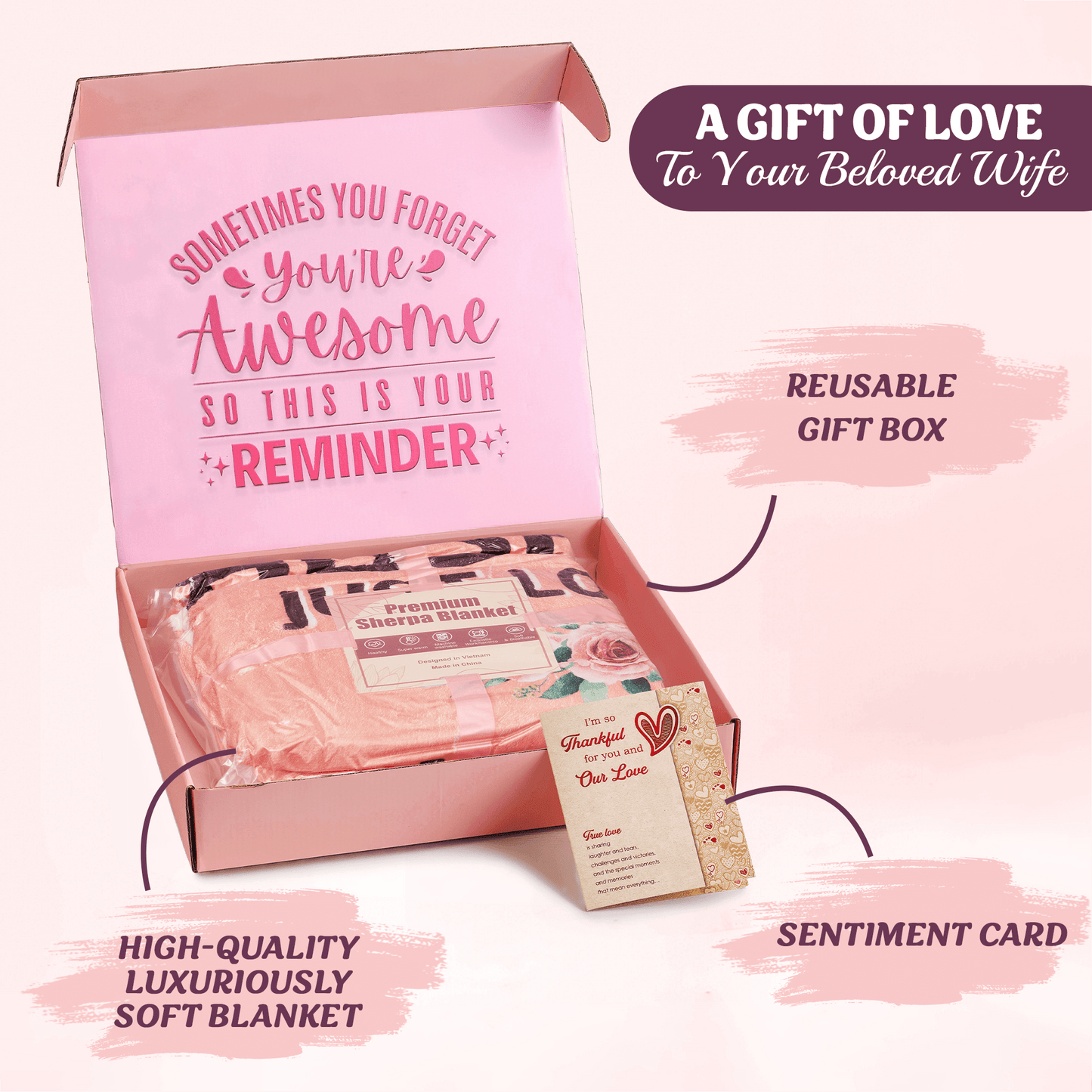 Oversized Wearable Hooded Blanket - "My Husband Just Loves Me" (Rose Pink)