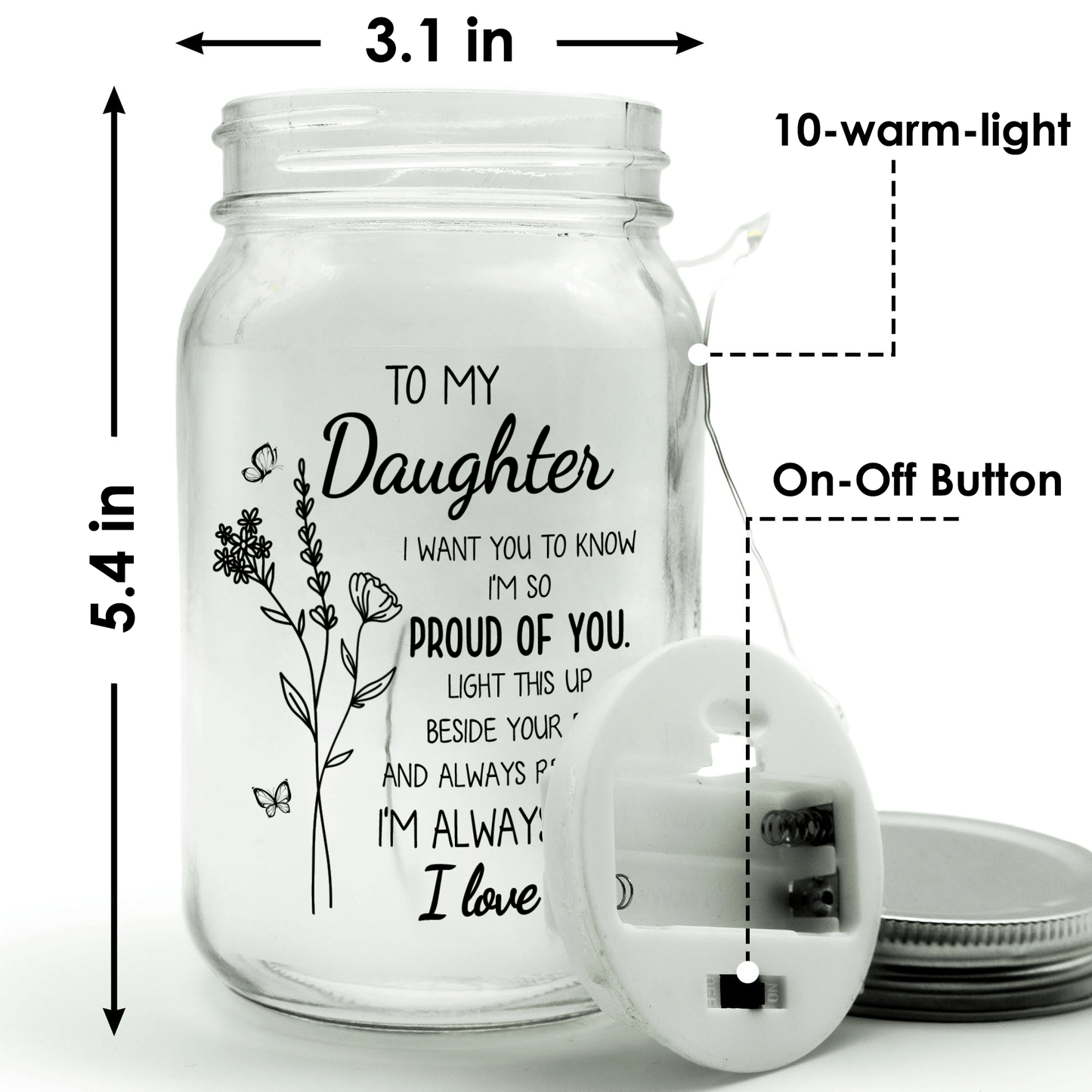 Mason Jar Night Light for Daughter - "I'm So Proud of You"
