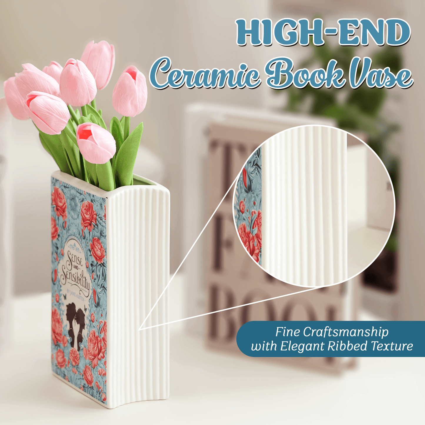 Premium Ceramic Book Vase - "Sense and Sensibility"