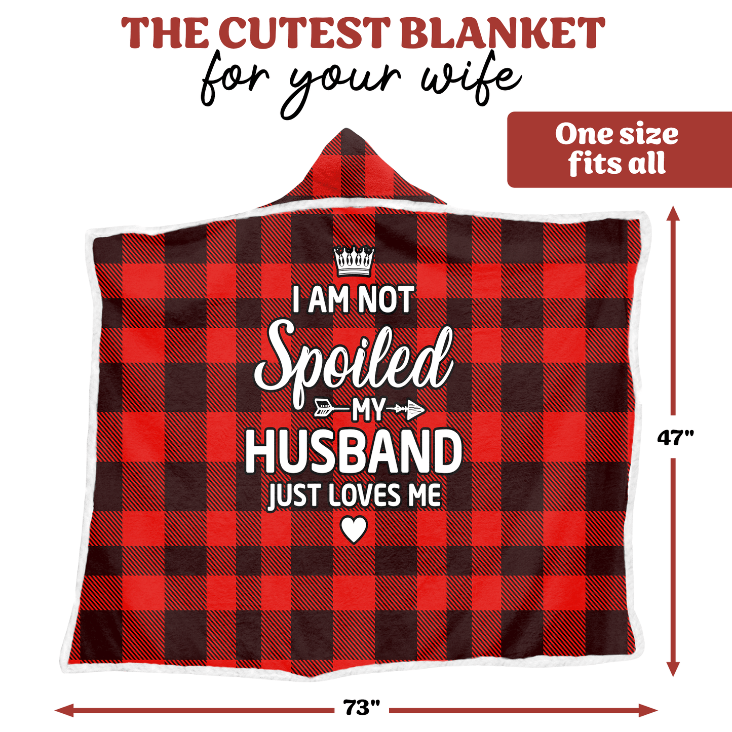 Oversized Wearable Hooded Blanket - "My Husband Just Loves Me" (Buffalo Plaid)
