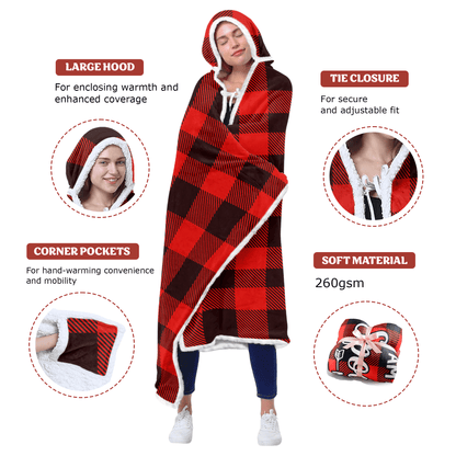 Oversized Wearable Hooded Blanket - "My Husband Just Loves Me" (Buffalo Plaid)