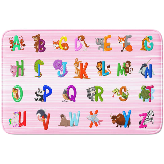 Pink ABC Animals Alphabet Educational Classroom Rug