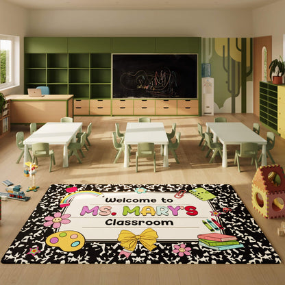 Personalized Welcome Classroom Rug - Composition Notebook