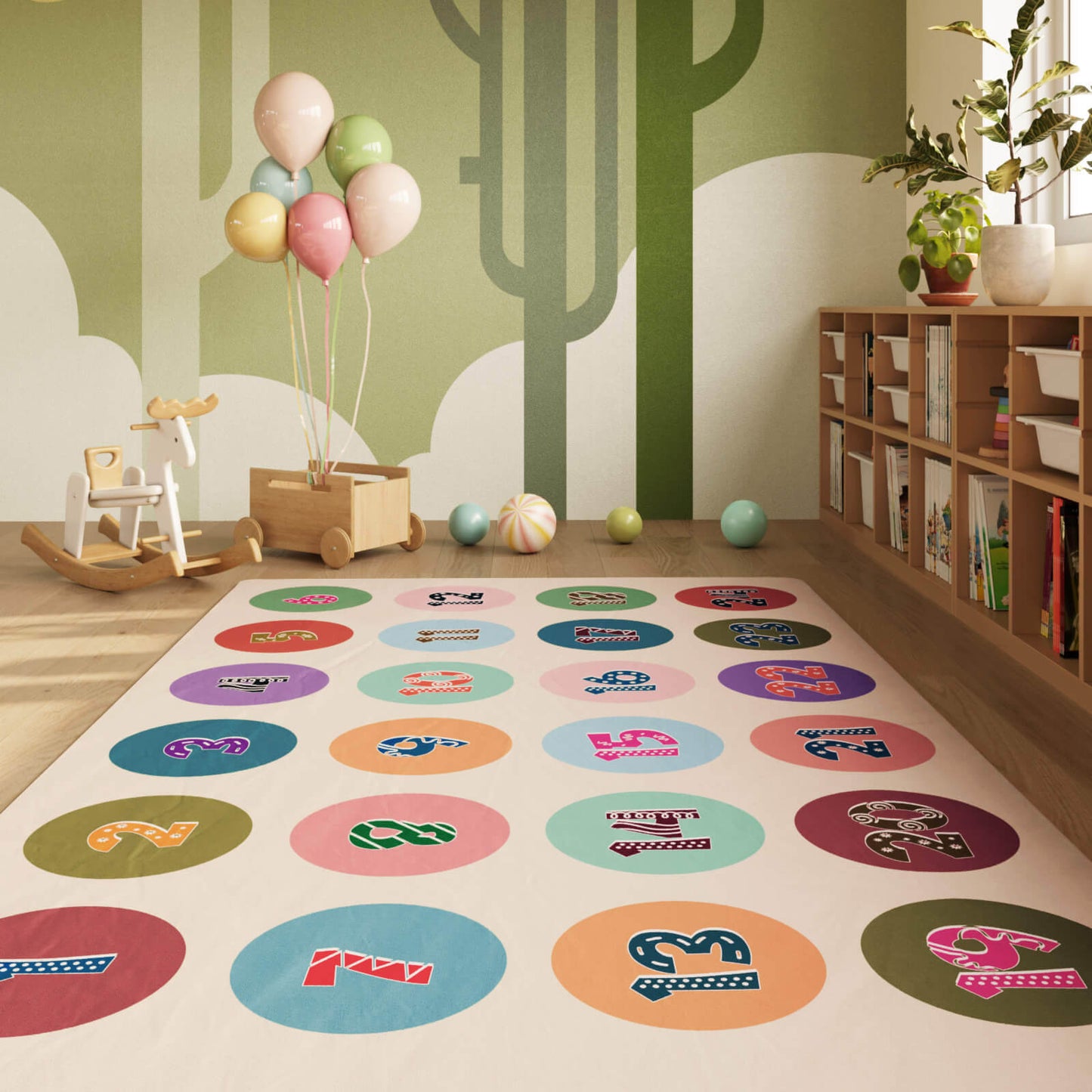 Retro Number Educational Classroom Rug