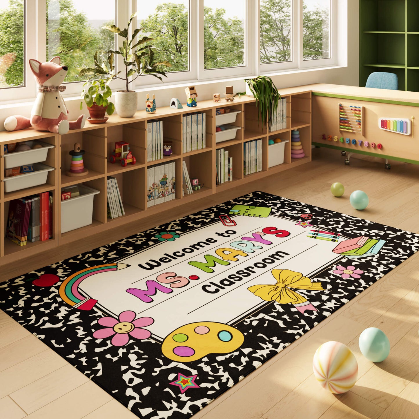 Personalized Welcome Classroom Rug - Composition Notebook