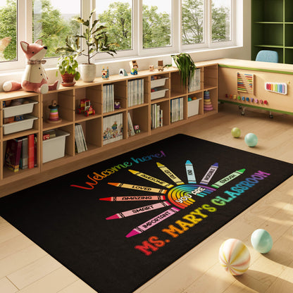 Personalized Welcome Classroom Rug - Crayon
