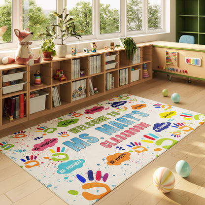 Personalized Welcome Classroom Rug - Handprint