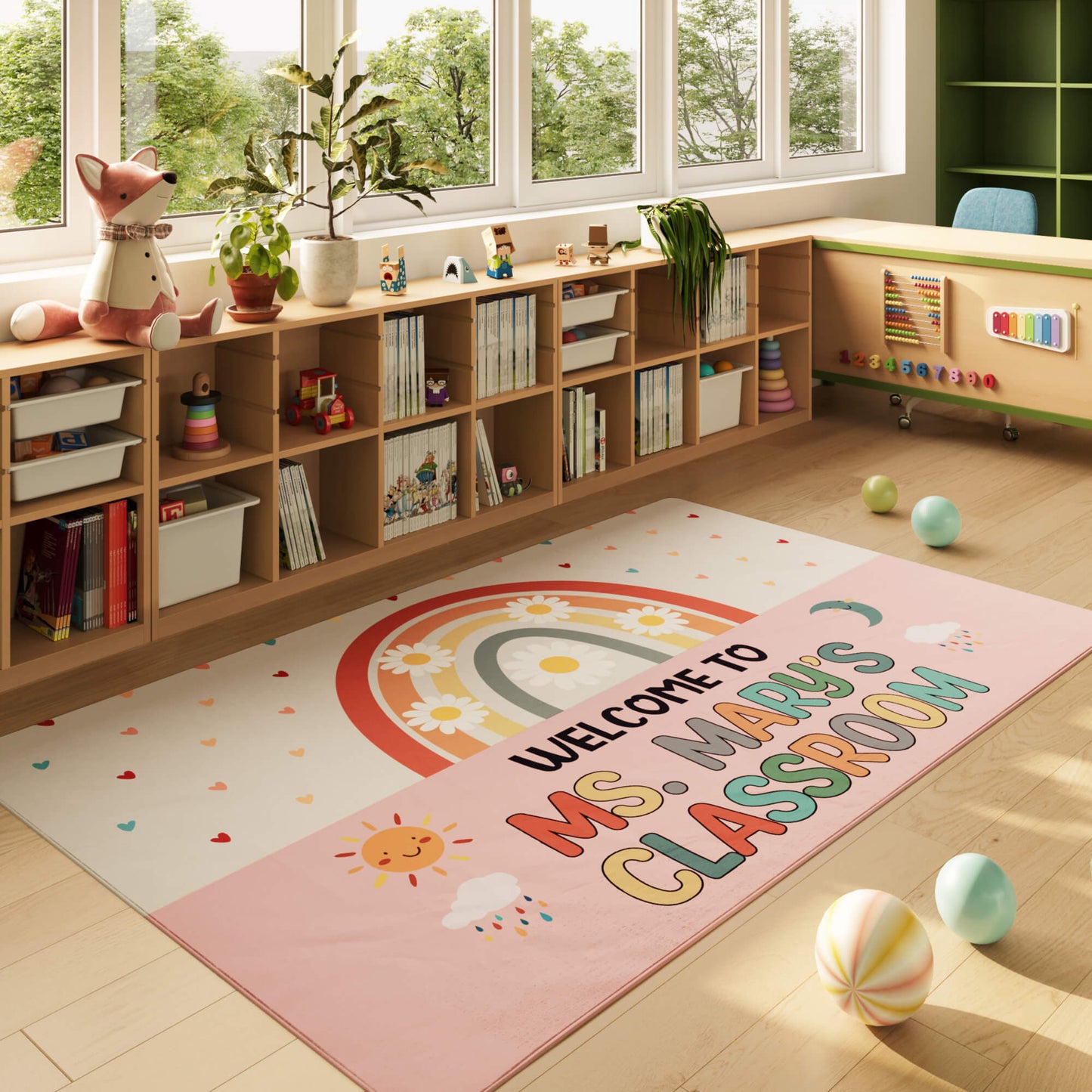 Personalized Welcome Classroom Rug - Rainbow
